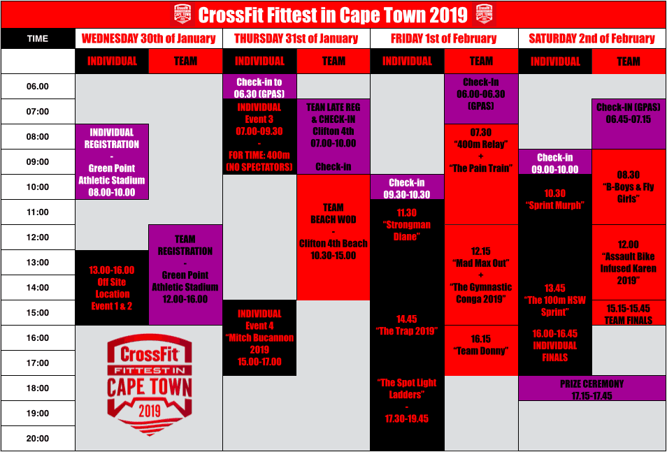 Fittest in Cape Town_schedule_2019