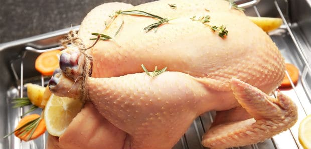 свежая индейка с апельсинами и зеленью на решетке